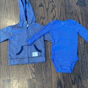 Blue striped zip-up sweater and onesie